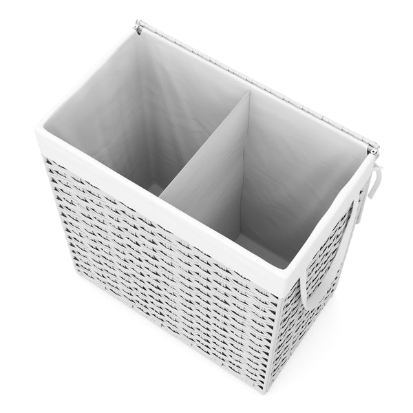 Wäschekorb Rattan mit Deckel 2 Fächer 110L weiss