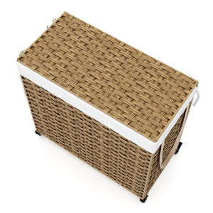 Wäschekorb Rattan mit Deckel 3 Fächer 129L braun