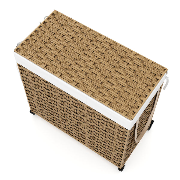 Wäschekorb Rattan mit Deckel 3 Fächer 129L braun
