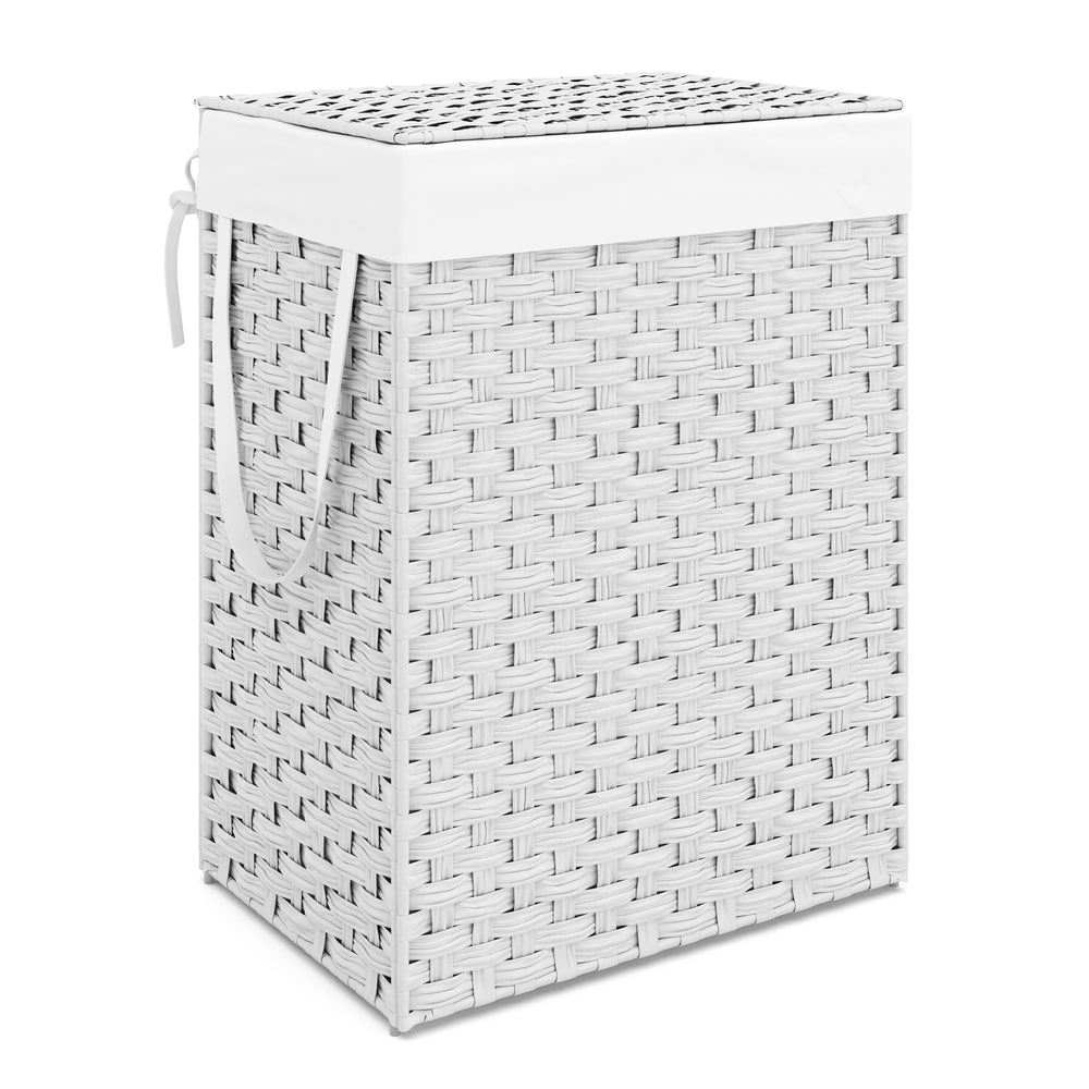 Cesto portabiancheria in rattan con coperchio, 1 scomparto, 91L, bianco