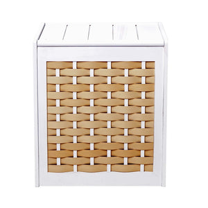 Wäschekorb Wäschesammler Massiv-Holz Shabby-Look Geflecht 61x51x35cm weiss