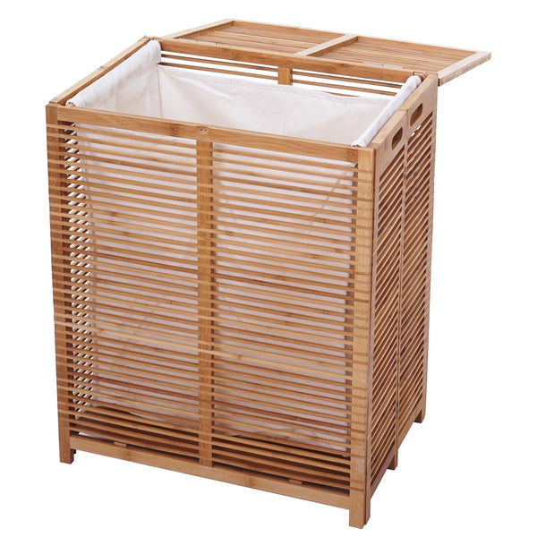 Wäschekorb Wäschetruhe Bambus 61x50x35cm