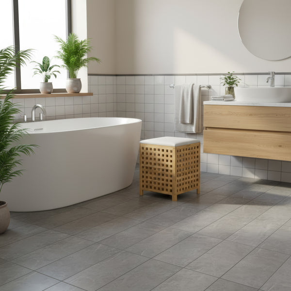 Wäschekorb Hocker Bambus VELDEN 48L natur