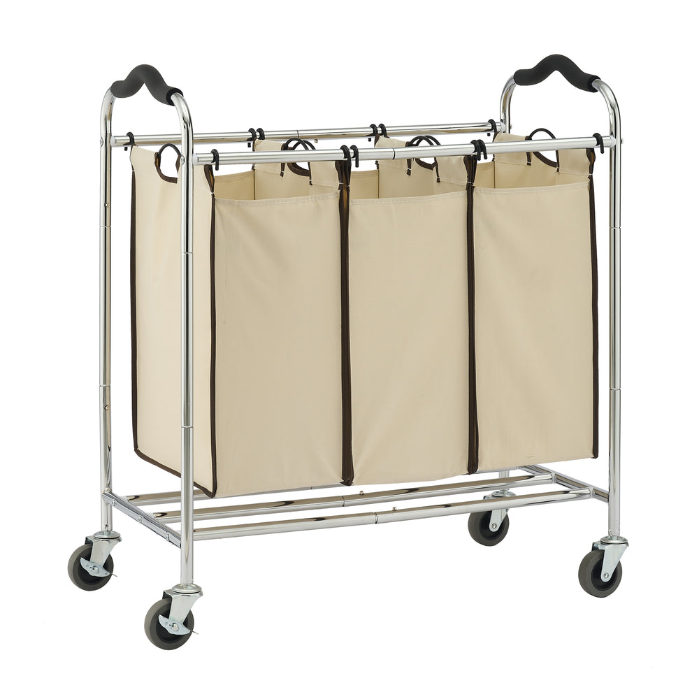 Cesto portabiancheria con 3 scomparti, 138L, argento/beige
