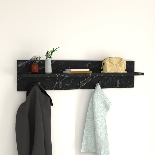 Porte-manteau mural Hammarö 80x11x18cm aspect marbre noir