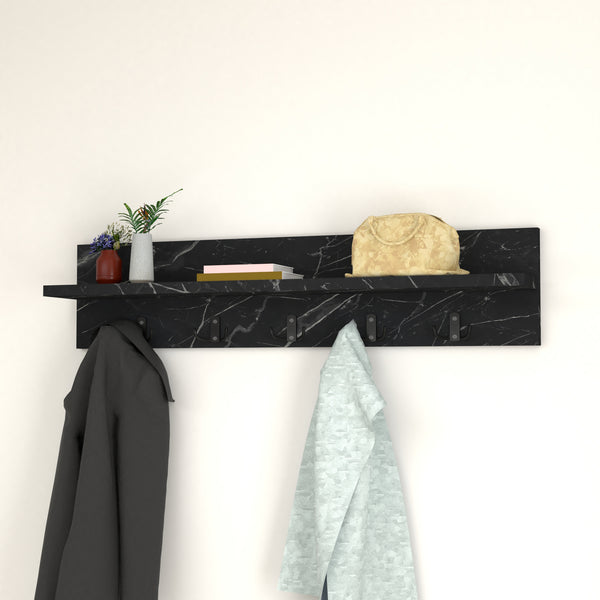 Porte-manteau mural Hammarö 80x11x18cm aspect marbre noir