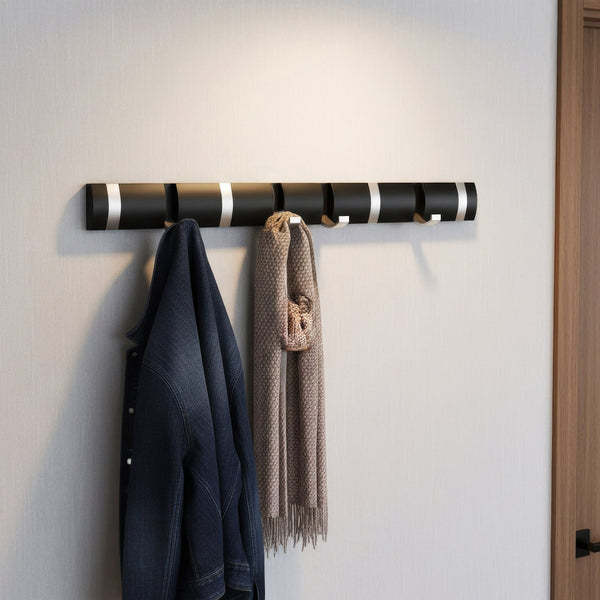 Wandgarderobe mit 8 Haken schwarz