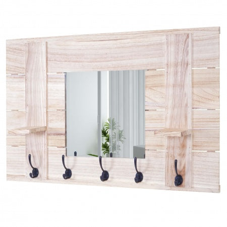Wandgarderobe mit Spiegel Shabby Chic Naturbraun