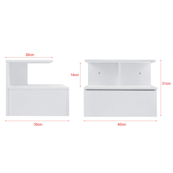 Nachttisch 40x35x31 cm Hängeschrank mit Schublade Weiss