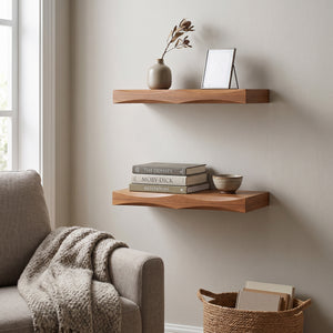 Wandregal Holz HYLLE 2er Set 40 x 19 x 4 cm natur