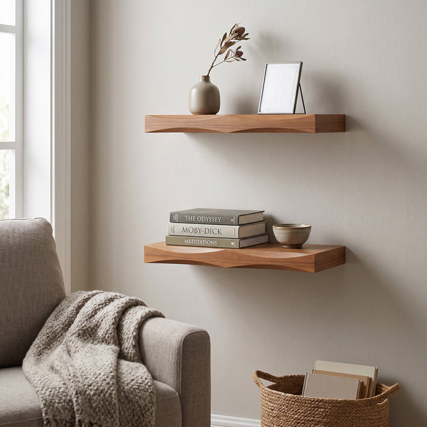 Wandregal Holz HYLLE 2er Set 40 x 19 x 4 cm natur