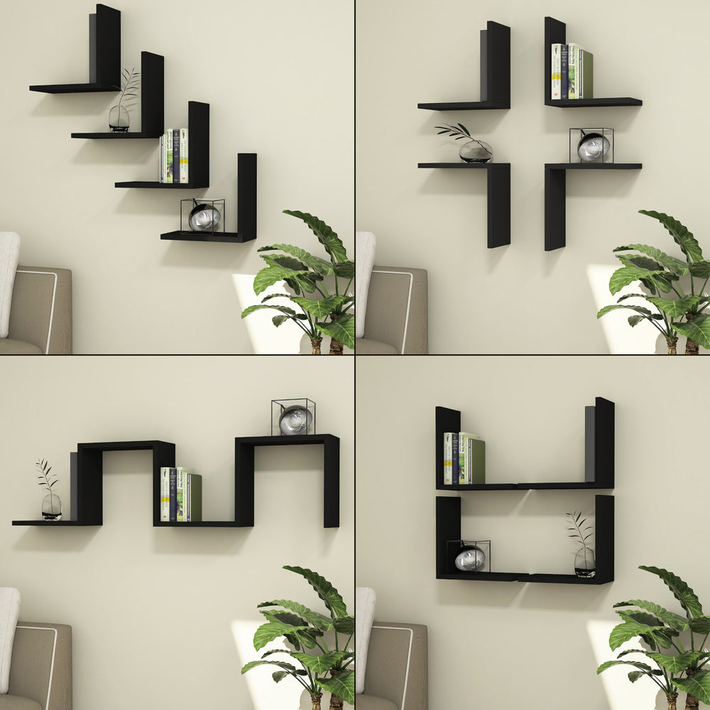 Mensola da parete Broby, set da 4, 30x30x16cm, nero