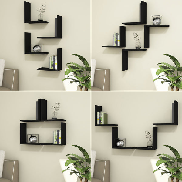 Wandregal Broby im 4er Set 30x30x16cm Schwarz