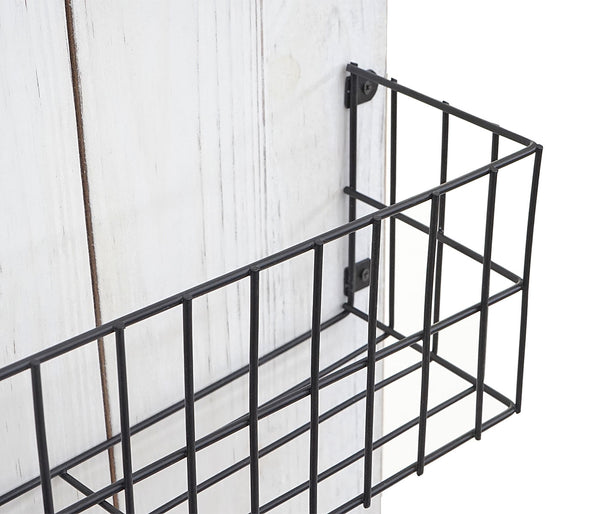 Wandregal Wandpaneel mit Körben Massivholz ~ shabby weiss 70x40cm
