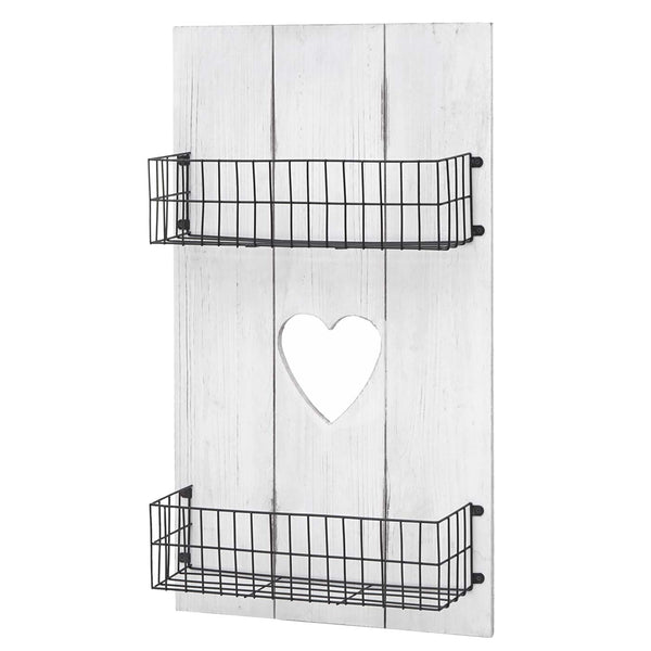 Wandregal Wandpaneel mit Körben Massivholz ~ shabby weiss 70x40cm
