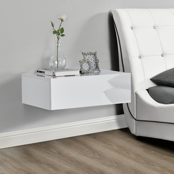Wandregal Madison mit Schublade Weiss Hochglanz 46x30x15cm