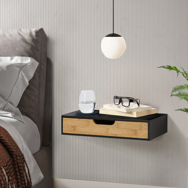 Wandregal Seattle mit Schublade Bambus Schwarz