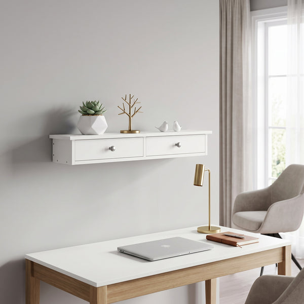 Wandregal TERESA 2 Schubladen 65 x 15 x 10 cm weiss