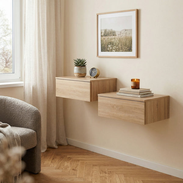 Wandregal mit Schublade OTIS 2er Set hellbraun