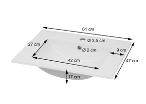 Waschbecken JAM-D16 Handwaschbecken Keramik eckig weiss 61cm