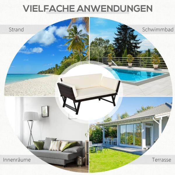 2er Gartensofa Loungesofa Gartenbank aufklappbar Armlehne Polyrattan Braun