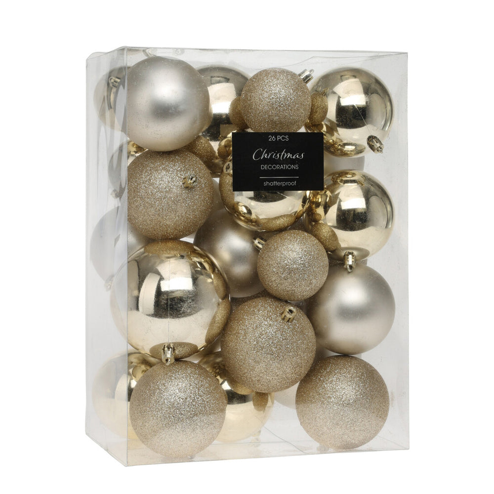 Christmas baubles, 26 pieces, gold