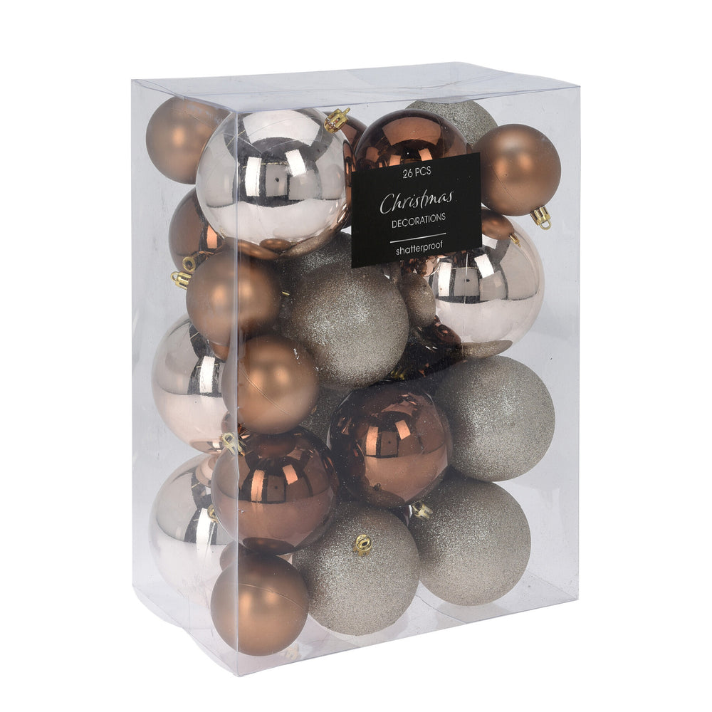 Christmas baubles, 26 pieces, gold/brown