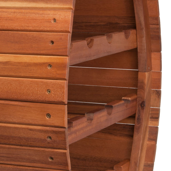 Acacia wood wine rack for 12 bottles in a wine barrel design