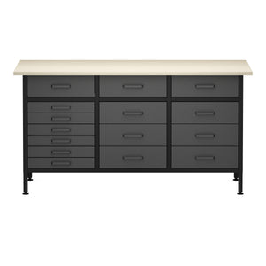 Werkbank MAKSIMUS 15 Schubladen 160 x 60 cm anthrazit/schwarz/natur