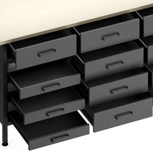 Werkbank MAKSIMUS 15 Schubladen 160 x 60 cm anthrazit/schwarz/natur
