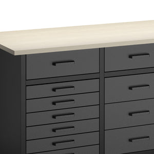 Werkbank MAKSIMUS 15 Schubladen 160 x 60 cm anthrazit/schwarz/natur