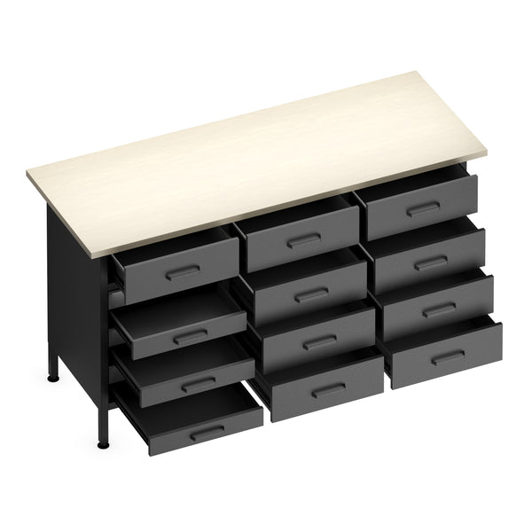 Werkbank MAKSIMUS 15 Schubladen 160 x 60 cm anthrazit/schwarz/natur