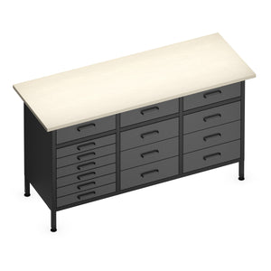 Werkbank MAKSIMUS 15 Schubladen 160 x 60 cm anthrazit/schwarz/natur