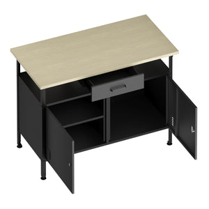 Werkbank MAKSIMUS 2 Türen 1 Schublade 120 x 60 cm anthrazit/schwarz/natur