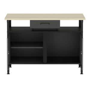 Werkbank MAKSIMUS 2 Türen 1 Schublade 120 x 60 cm anthrazit/schwarz/natur