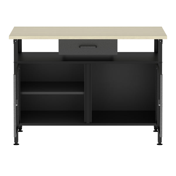 Werkbank MAKSIMUS 2 Türen 1 Schublade 120 x 60 cm anthrazit/schwarz/natur