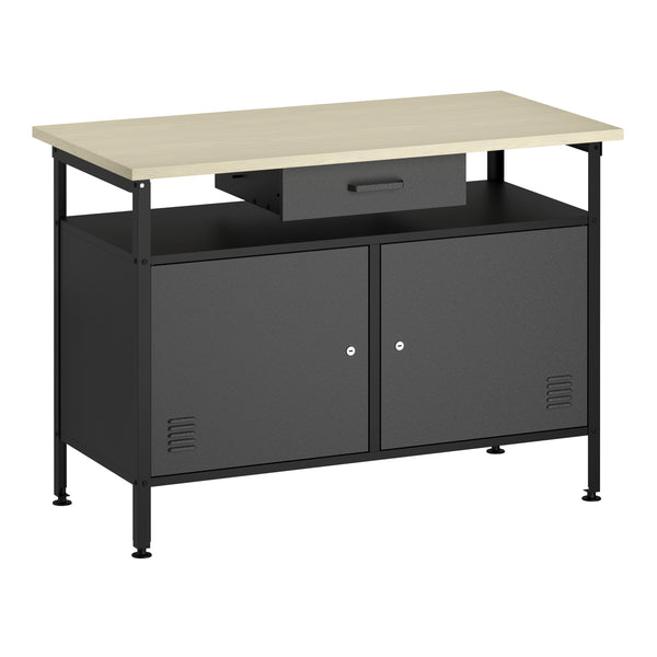 Werkbank MAKSIMUS 2 Türen 1 Schublade 120 x 60 cm anthrazit/schwarz/natur