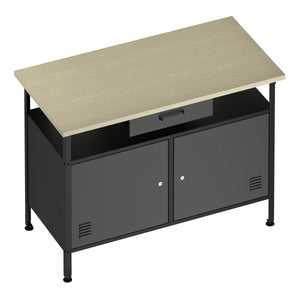 Werkbank MAKSIMUS 2 Türen 1 Schublade 120 x 60 cm anthrazit/schwarz/natur