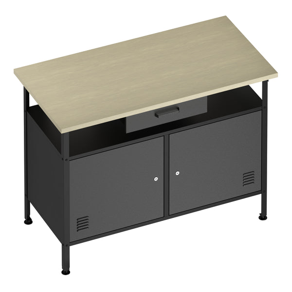 Werkbank MAKSIMUS 2 Türen 1 Schublade 120 x 60 cm anthrazit/schwarz/natur