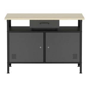 Werkbank MAKSIMUS 2 Türen 1 Schublade 120 x 60 cm anthrazit/schwarz/natur
