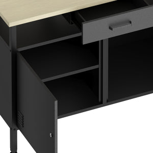 Werkbank MAKSIMUS 2 Türen 1 Schublade 120 x 60 cm anthrazit/schwarz/natur