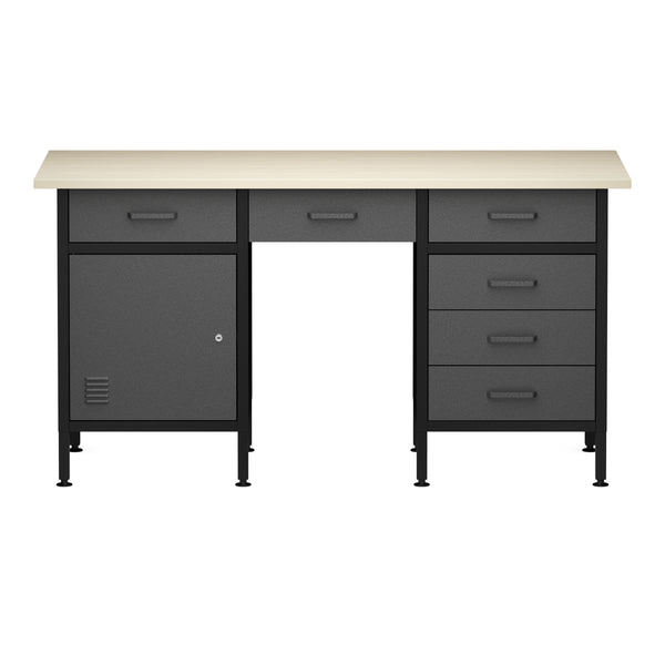 Werkbank MAKSIMUS 6 Schubladen 1 Tür 160 x 60 cm anthrazit/schwarz/natur
