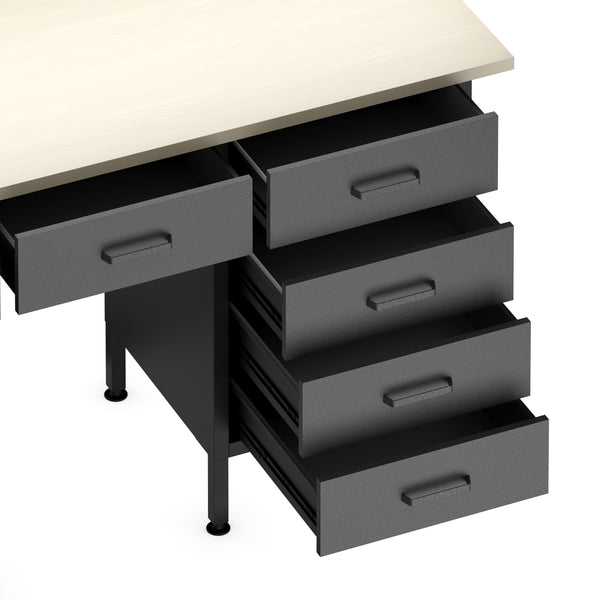 Werkbank MAKSIMUS 6 Schubladen 1 Tür 160 x 60 cm anthrazit/schwarz/natur