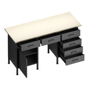 Werkbank MAKSIMUS 6 Schubladen 1 Tür 160 x 60 cm anthrazit/schwarz/natur