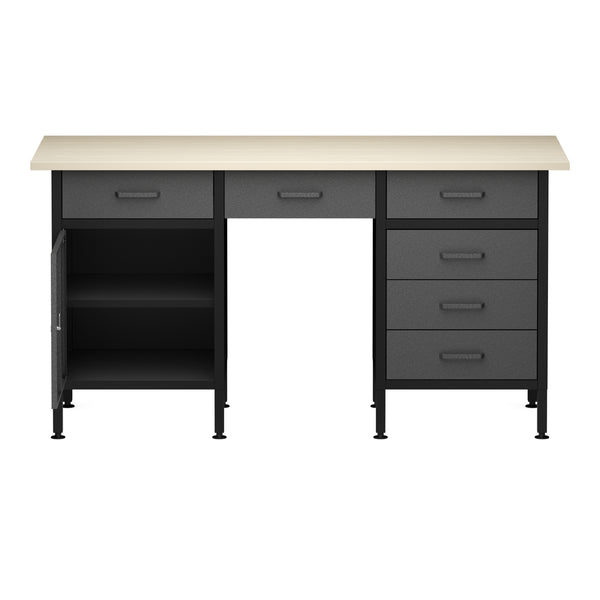Werkbank MAKSIMUS 6 Schubladen 1 Tür 160 x 60 cm anthrazit/schwarz/natur