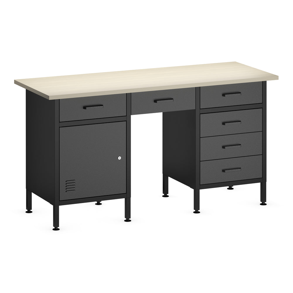 Werkbank MAKSIMUS 6 Schubladen 1 Tür 160 x 60 cm anthrazit/schwarz/natur