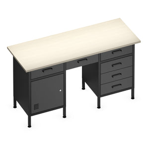 Werkbank MAKSIMUS 6 Schubladen 1 Tür 160 x 60 cm anthrazit/schwarz/natur