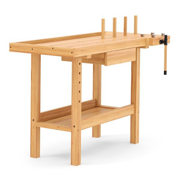 Werkbank mit Schraubstock Holz 126 x 50 cm