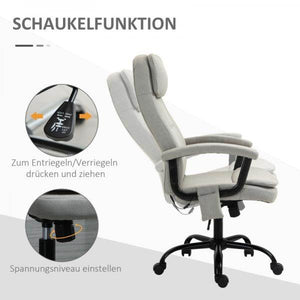 Bürostuhl höhenverstellbarer mit Massagefunktion, ergonomischer Drehstuhl Leinen-Gefühl Beige
