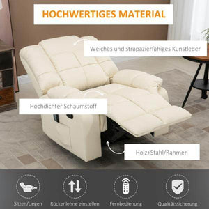 Massagesessel, Relaxsessel, 8 Vibrationspunkte, Liegefunktion, Kunstleder, cremeweiss